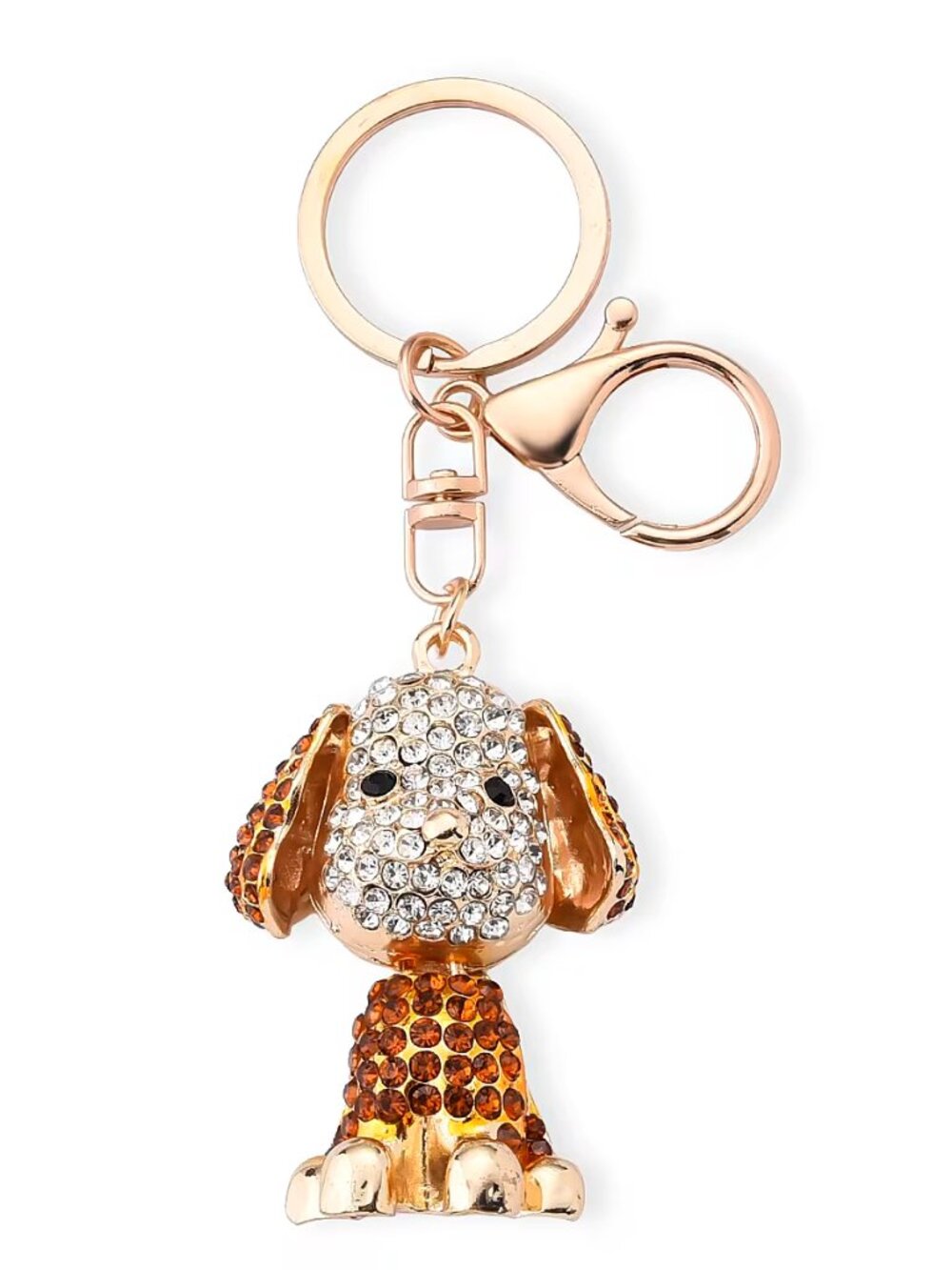 Multi Color Puppy Austrian Crystal, Enameled Keychain in Goldtone - NEW